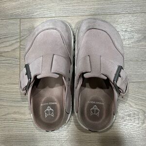 Naked Wolfe Suede Slip-On Shoes - Blush Pink Mule Open
